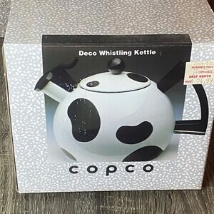 Copco Deco Whistling‎ Kettle Holsteam 2 1/2 Quarts Porcelain Enamel Steel Cow